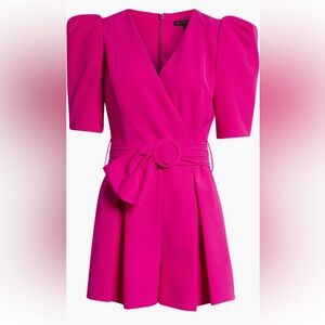 Black Halo Puff Sleeve Belted Romper